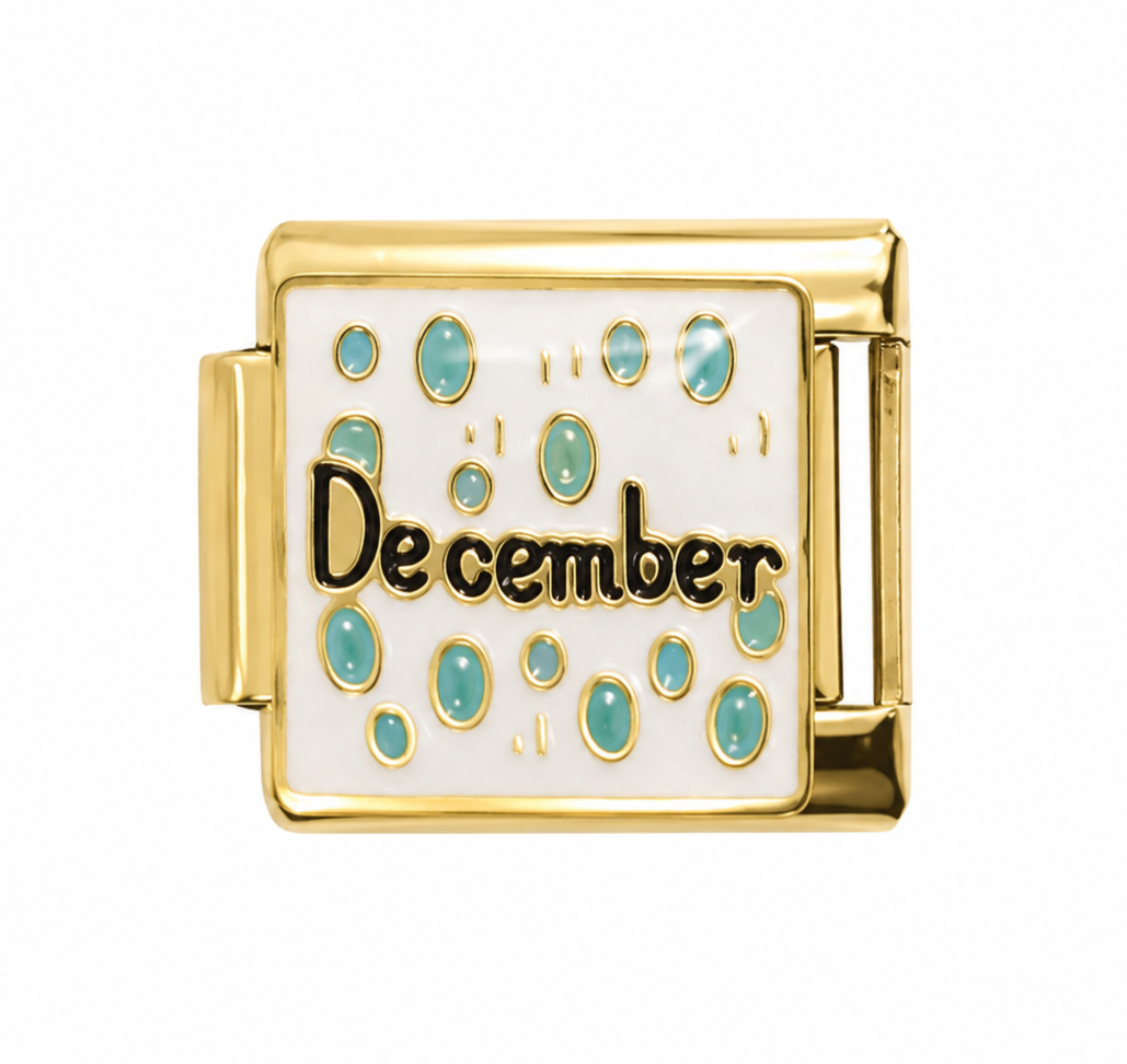 December Turquoise Polka Dots Gold Italian Charm