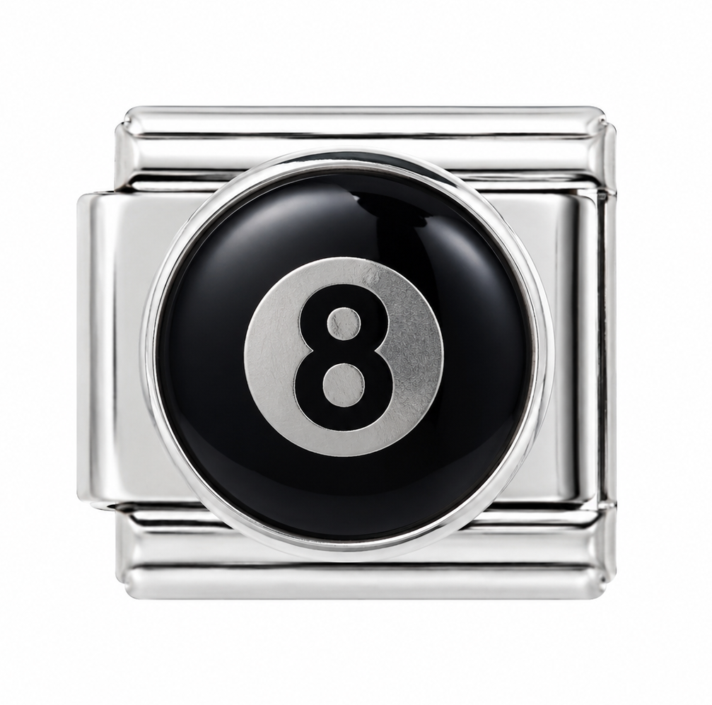 Black 8-Ball Billiards Silver Italian Charm