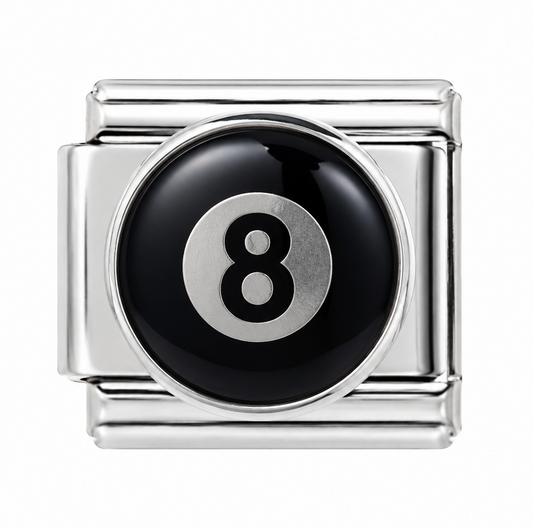 Black 8-Ball Billiards Silver Italian Charm
