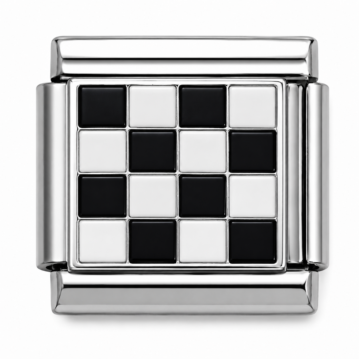 Black and White Checkerboard Silver Italian Charm