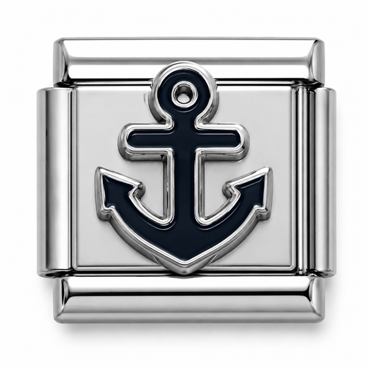 Navy Blue Anchor Silver Italian Charm