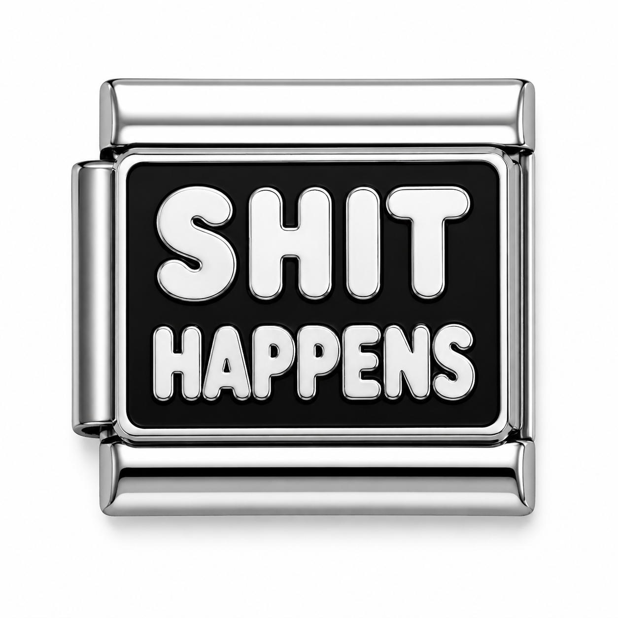 “Shit Happens” Black Enamel Silver Italian Charm