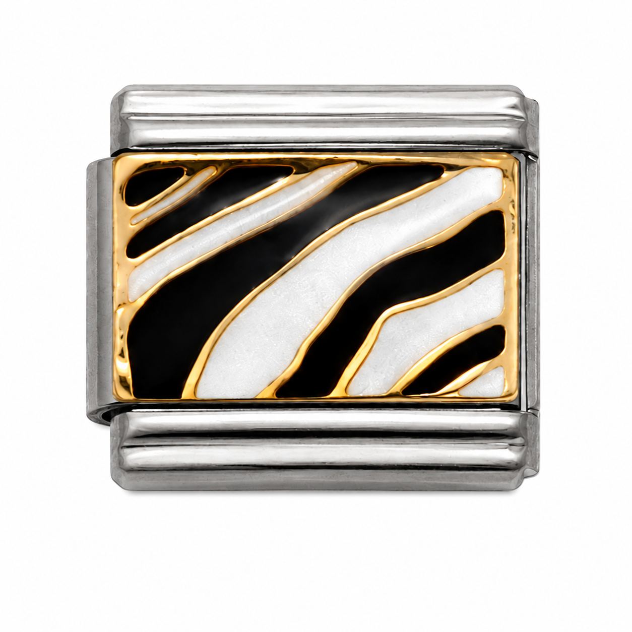 Black and White Zebra Print Two-Tone Silver Italian Charm