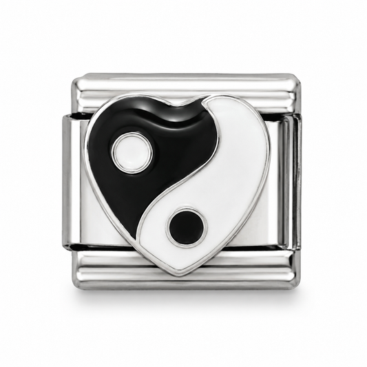 Yin Yang Heart Silver Italian Charm