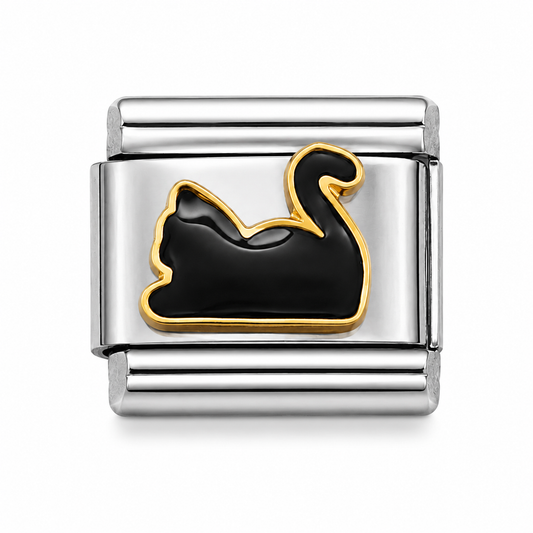 Black Cat Two-Tone Silver Italian Charm