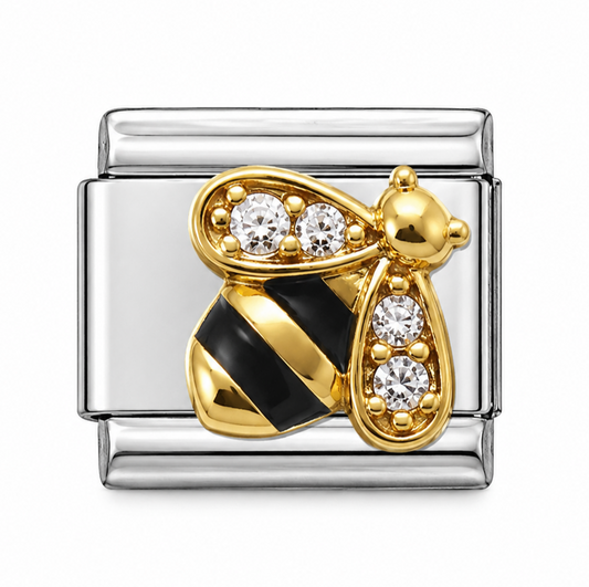 Crystal Bumblebee Two-Tone Silver Italian Charm