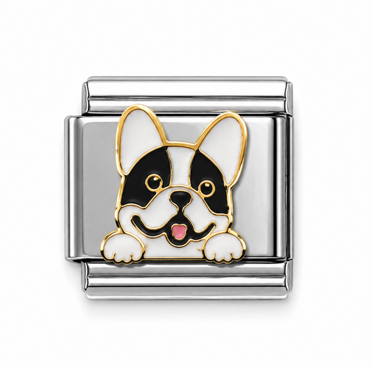 French Bulldog Two-Tone Silver Italian Charm