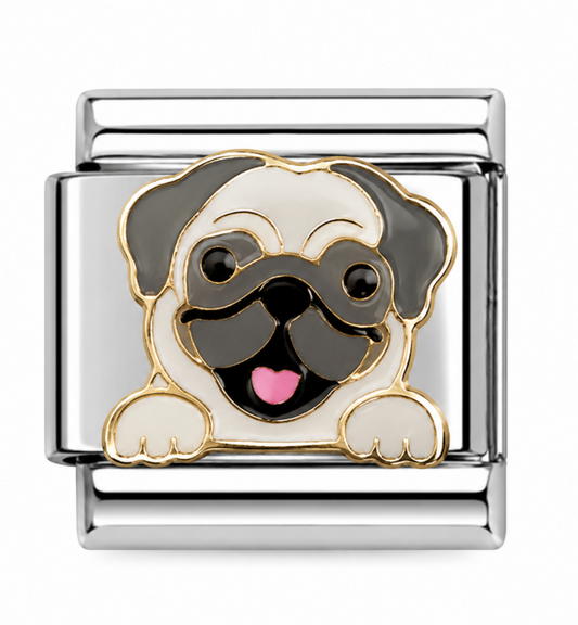 Pug Two-Tone Silver Italian Charm