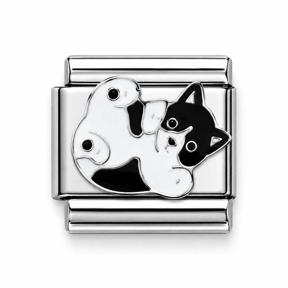 Black and White Cat Silver Italian Charm