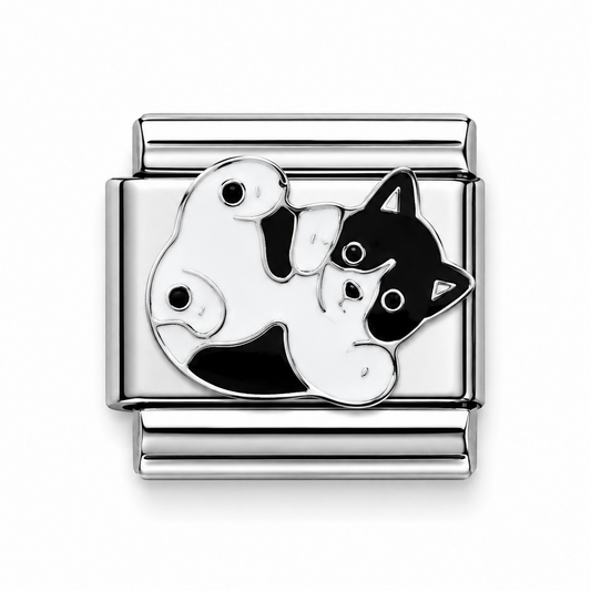 Black and White Cat Silver Italian Charm