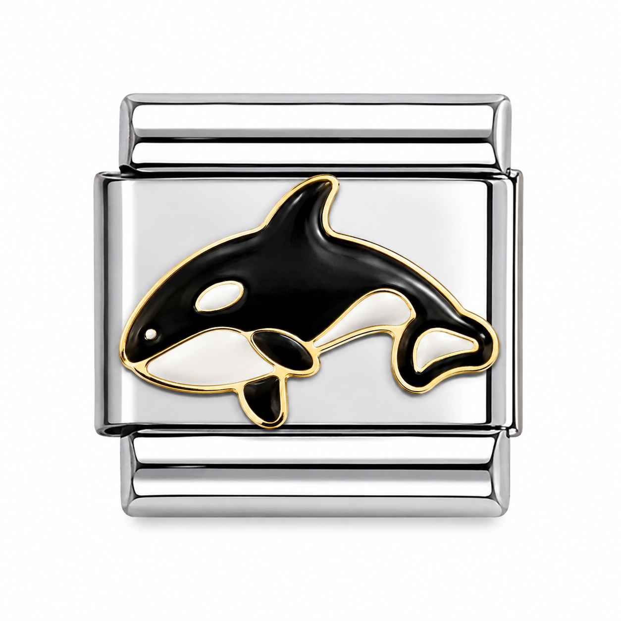 Orca Whale Two-Tone Silver Italian Charm