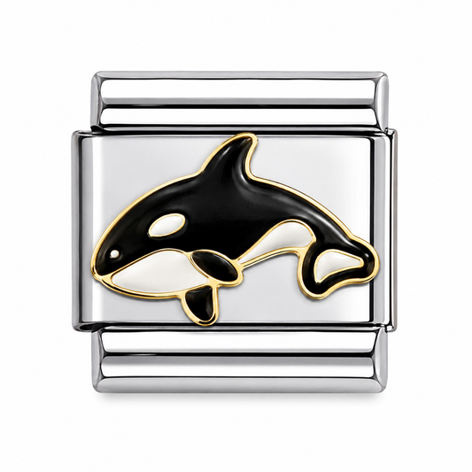 Orca Whale Two-Tone Silver Italian Charm