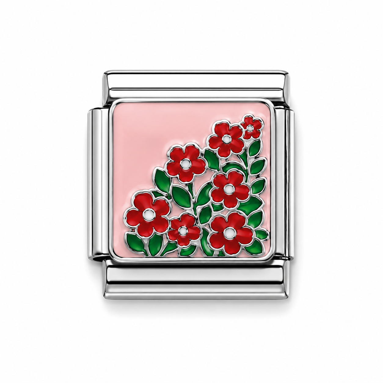 Red Floral Bouquet Silver Italian Charm