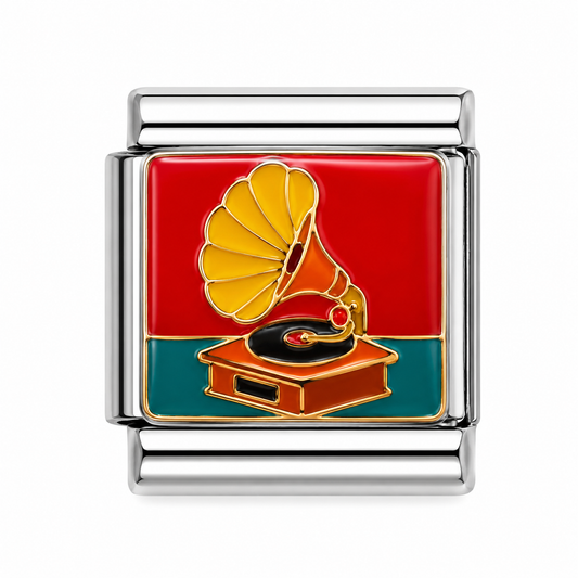 Vintage Gramophone Two-Tone Silver Italian Charm
