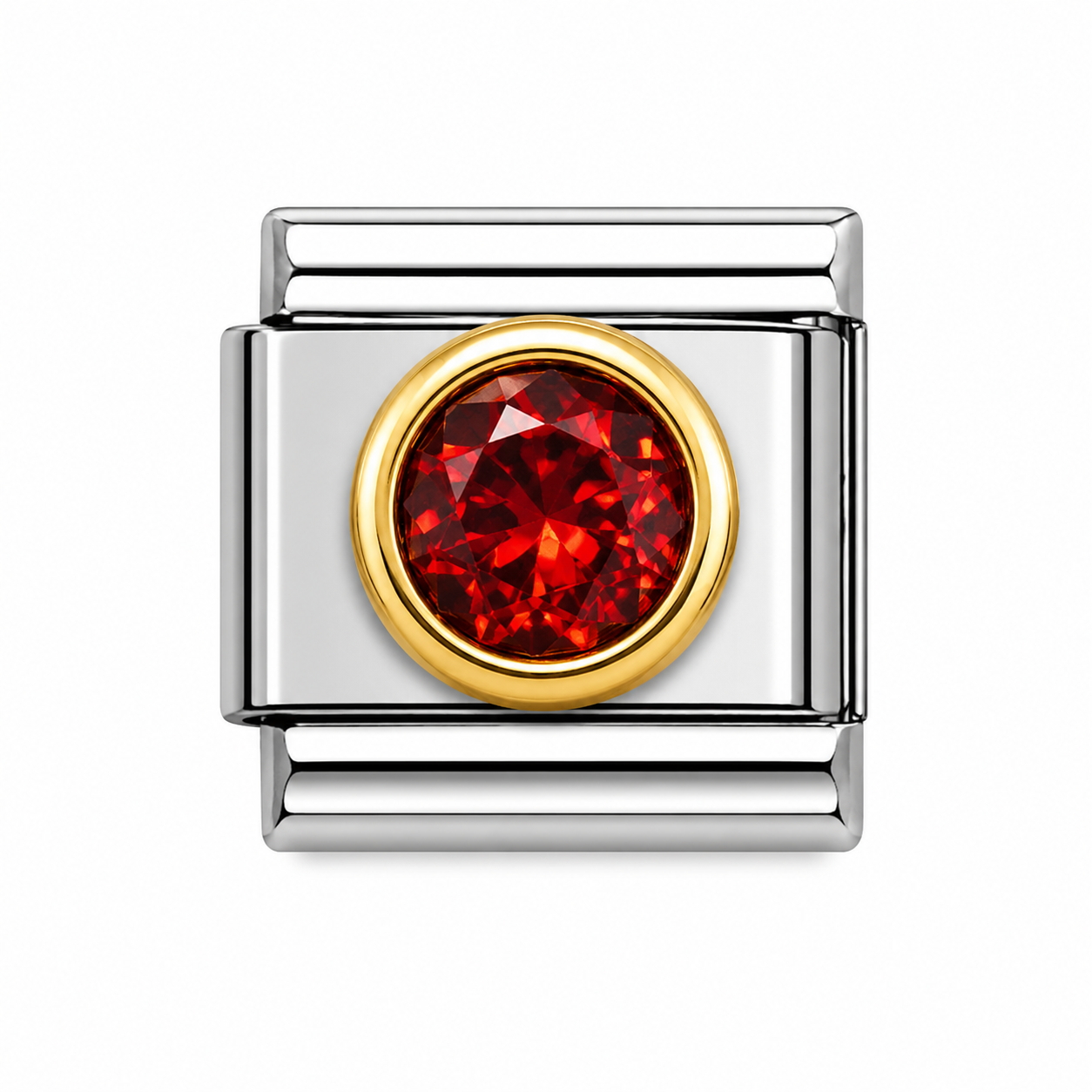 Red Crystal Two-Tone Silver Italian Charm