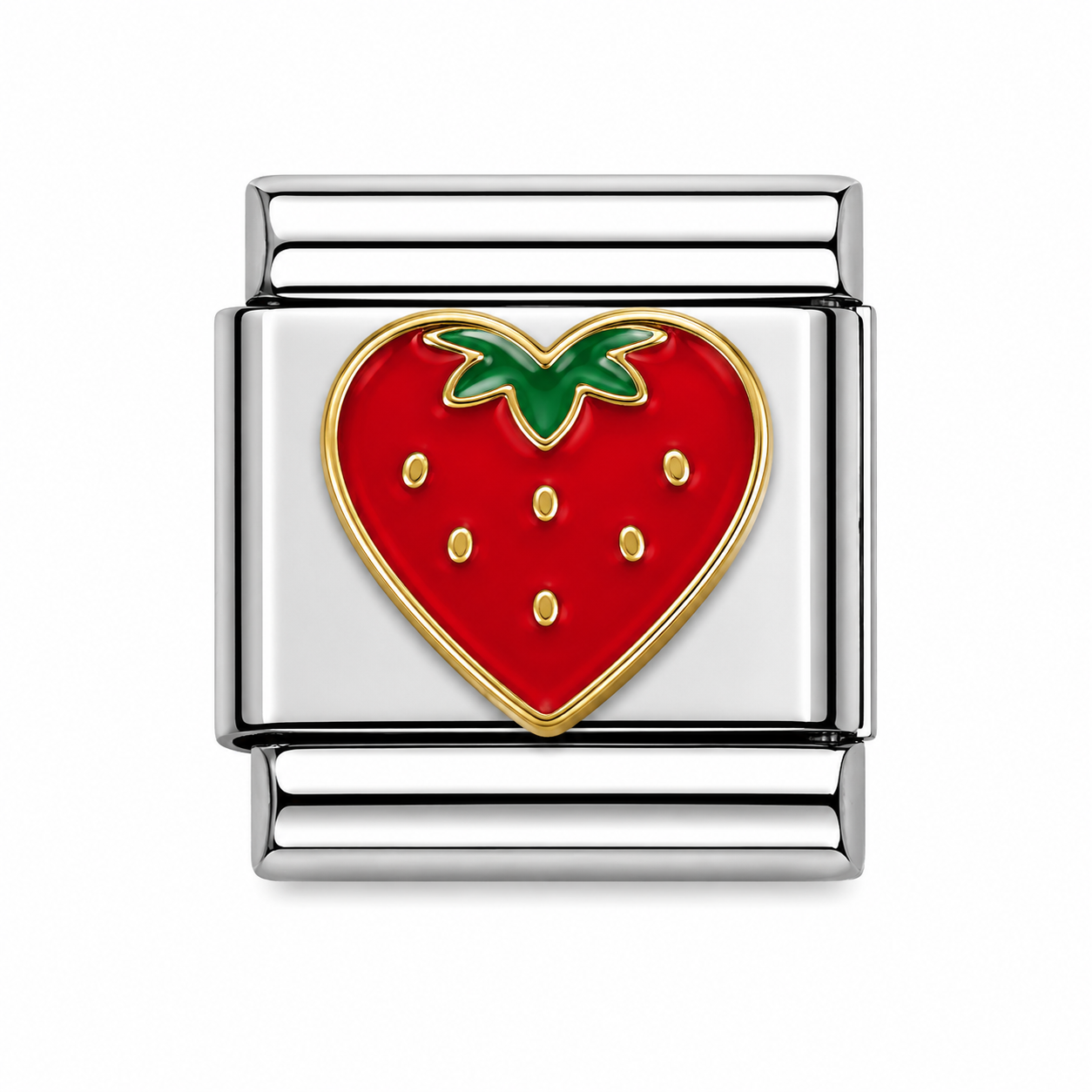 Red Strawberry Two Tone Silver Italian Charm