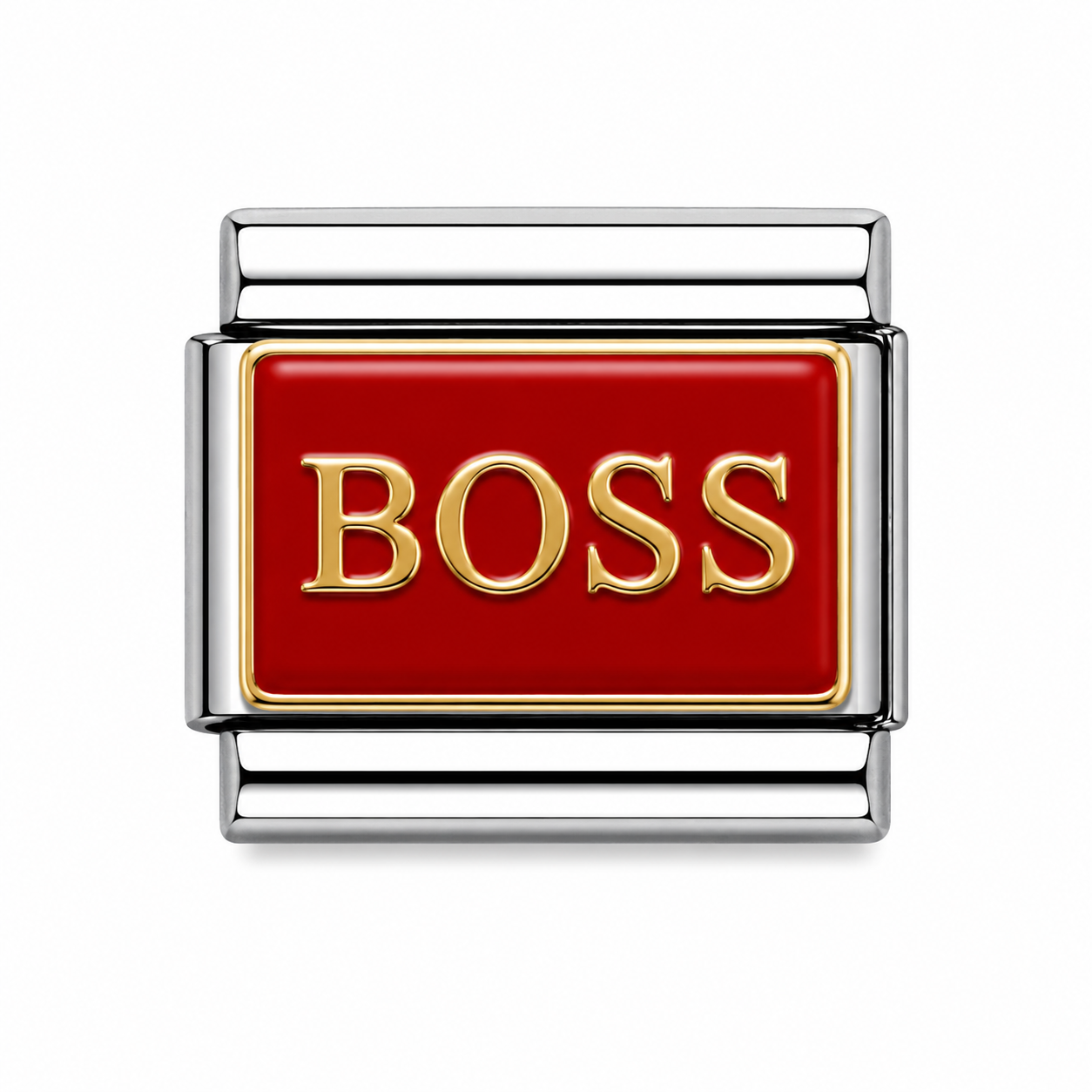BOSS Red Enamel Two Tone Silver Italian Charm