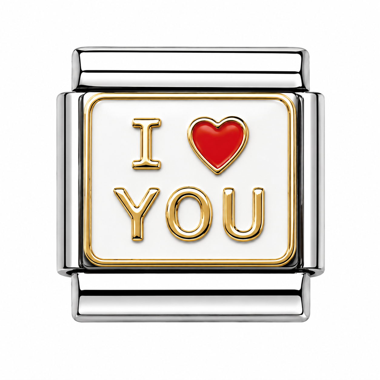 I Love ❤️ You Red Heart Two-Tone Silver Italian Charm