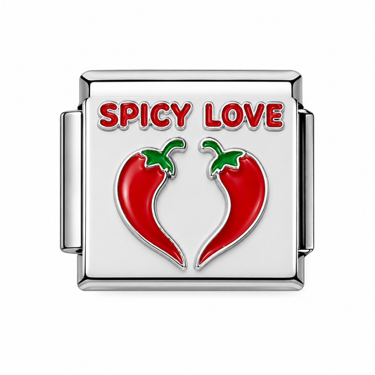 Spicy Love ❤️ Chili Pepper Silver Italian Charm