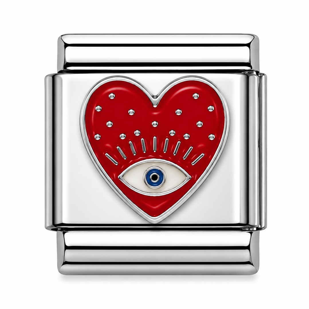 Red Heart Evil Eye Silver Italian Charm