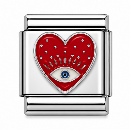 Red Heart Evil Eye Silver Italian Charm