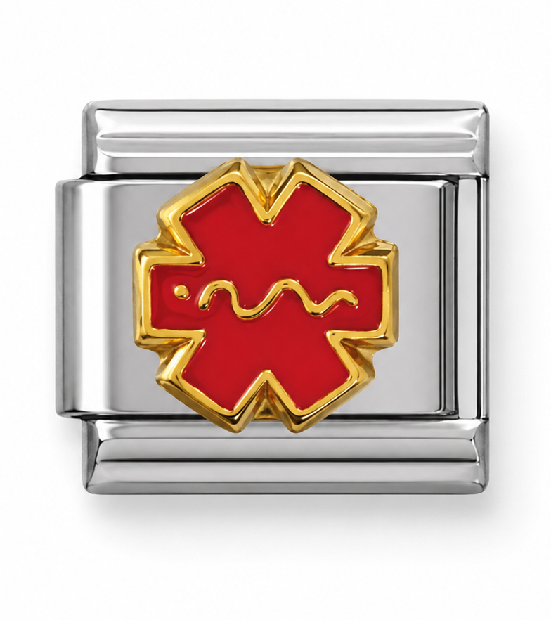 Red Medical Alert Heartbeat Two-Tone Silver Italian Charm