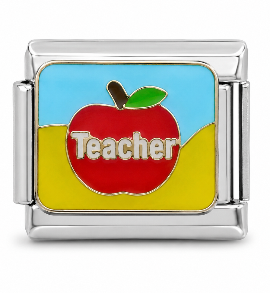Teacher Red Apple Silver Italian Charm