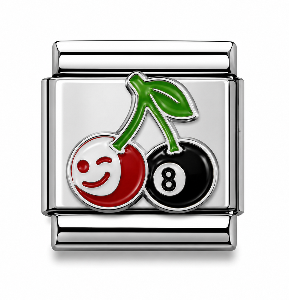 Smiley Face and 8-Ball Cherry Silver Italian Charm