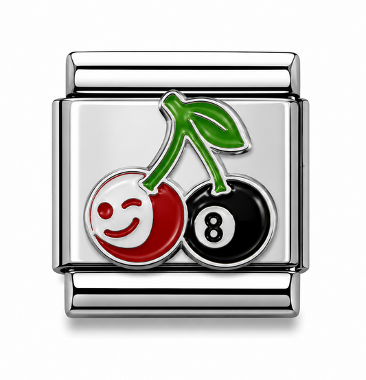 Smiley Face and 8-Ball Cherry Silver Italian Charm