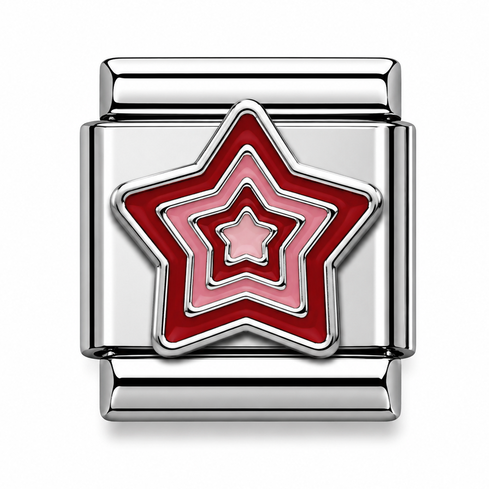 Red and Pink Layered Star Silver Italian Charm