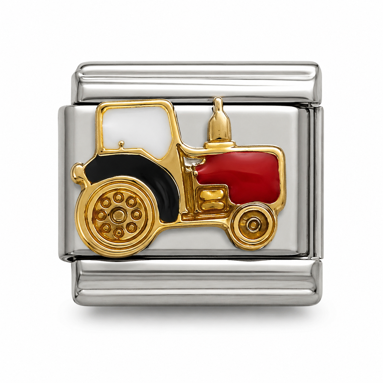 Red Farm Tractor Two-Tone Silver Italian Charm