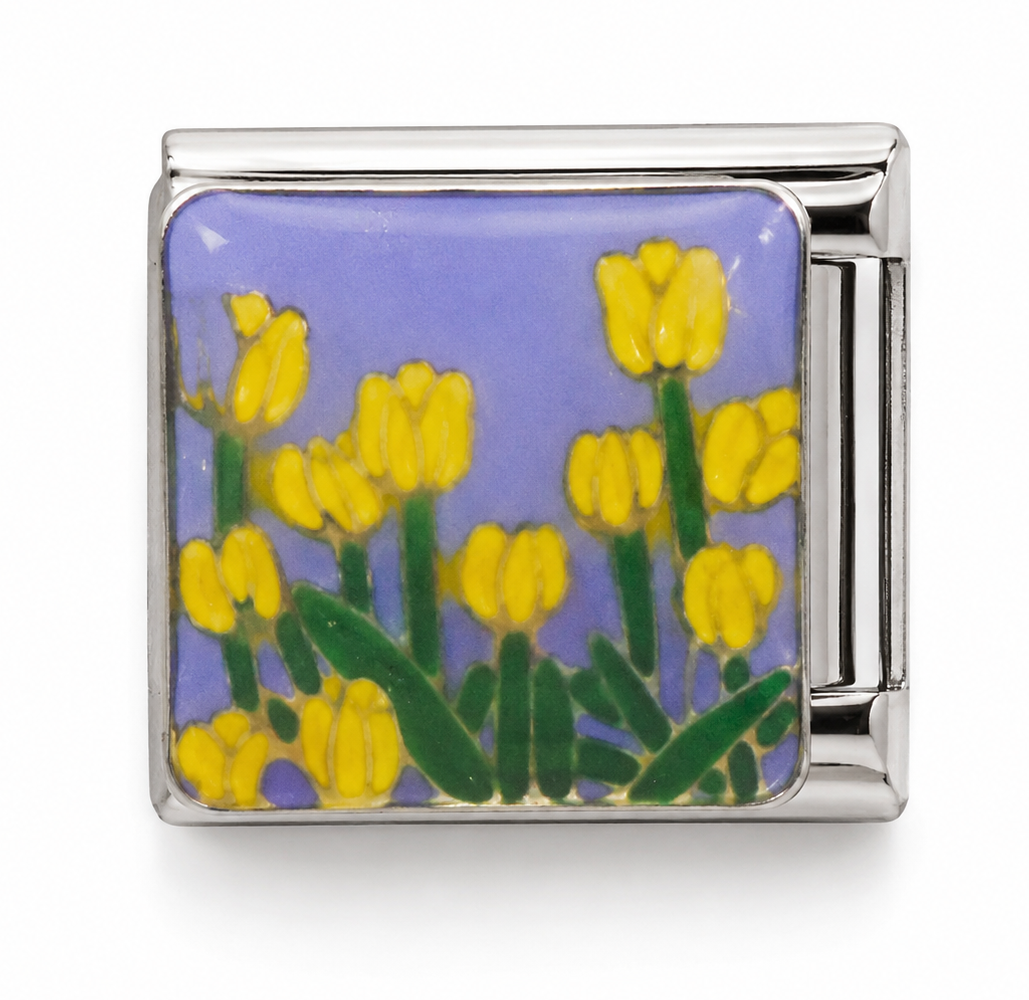 Yellow Tulip Garden Silver Italian Charm