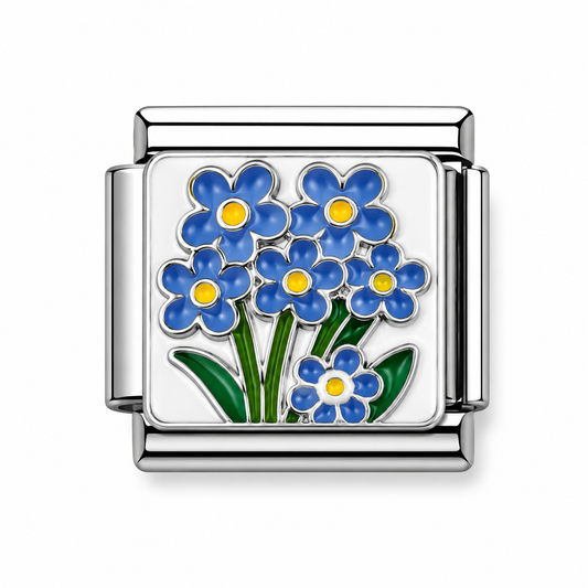 Blue Forget-Me-Not Bouquet Silver Italian Charm