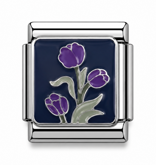 Purple Tulip Garden Silver Italian Charm