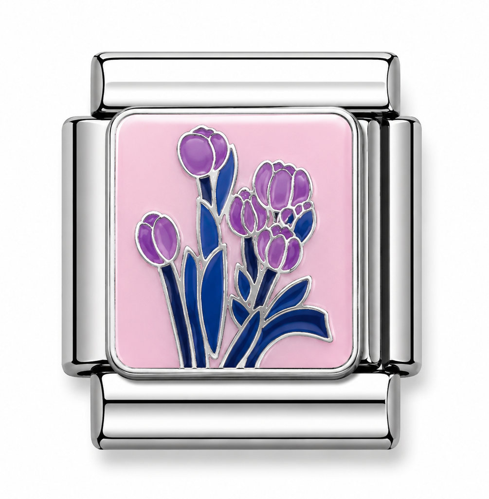 Purple Tulip Bouquet Pink Silver Italian Charm