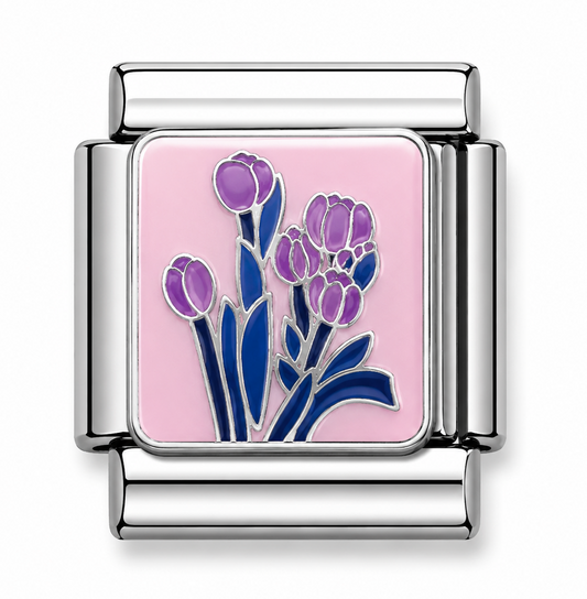 Purple Tulip Bouquet Pink Silver Italian Charm