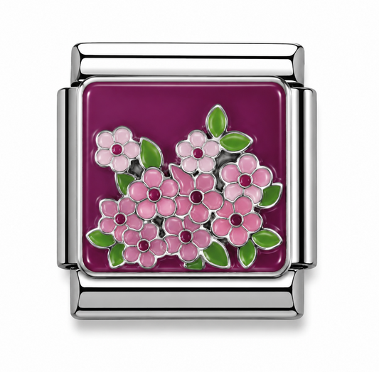 Pink Blossom Bouquet Purple Silver Italian Charm