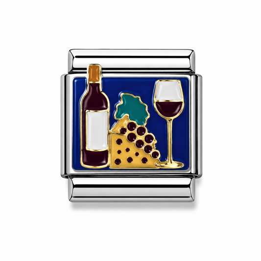 Wine, Cheese and Grapes Two-Tone Silver Italian Charm