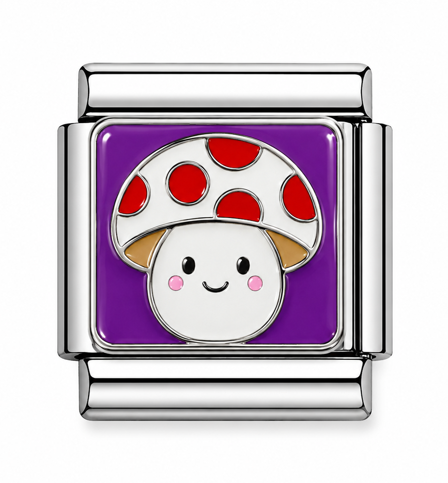 Cute Red Spotted Mushroom Purple Silver Italian Charm