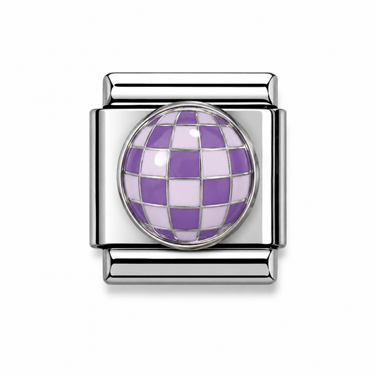 Purple Disco Ball Silver Italian Charm