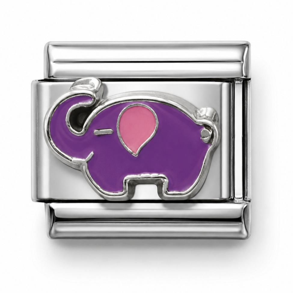 Purple Elephant Silver Italian Charm