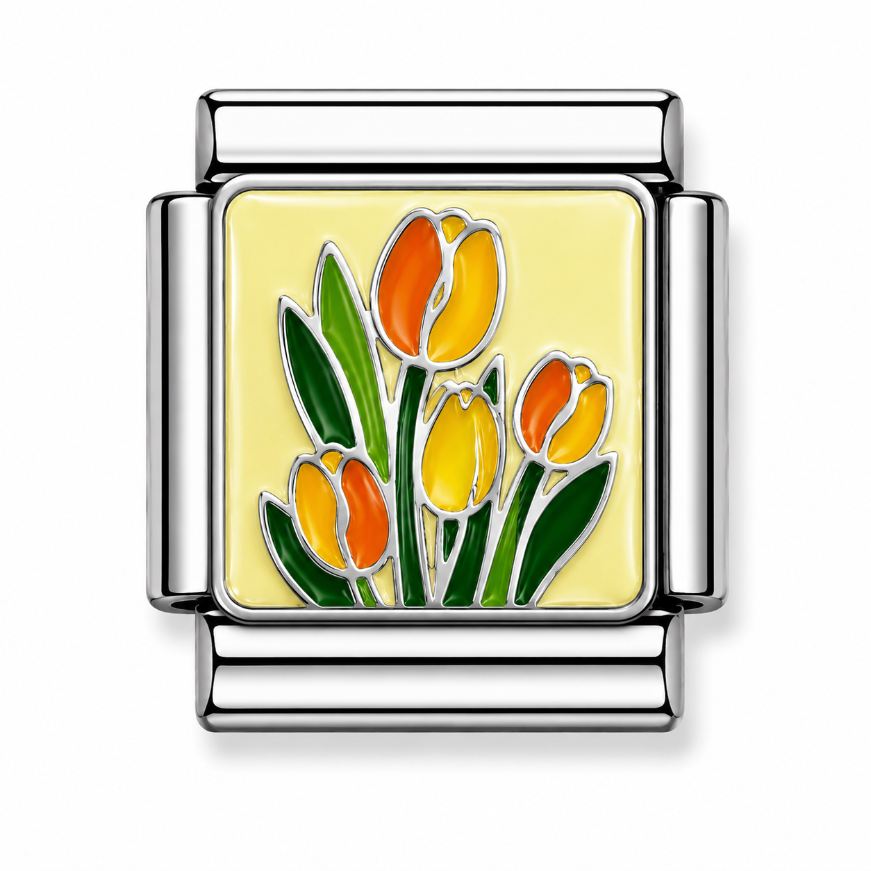 Orange and Yellow Tulip Garden Silver Italian Charm