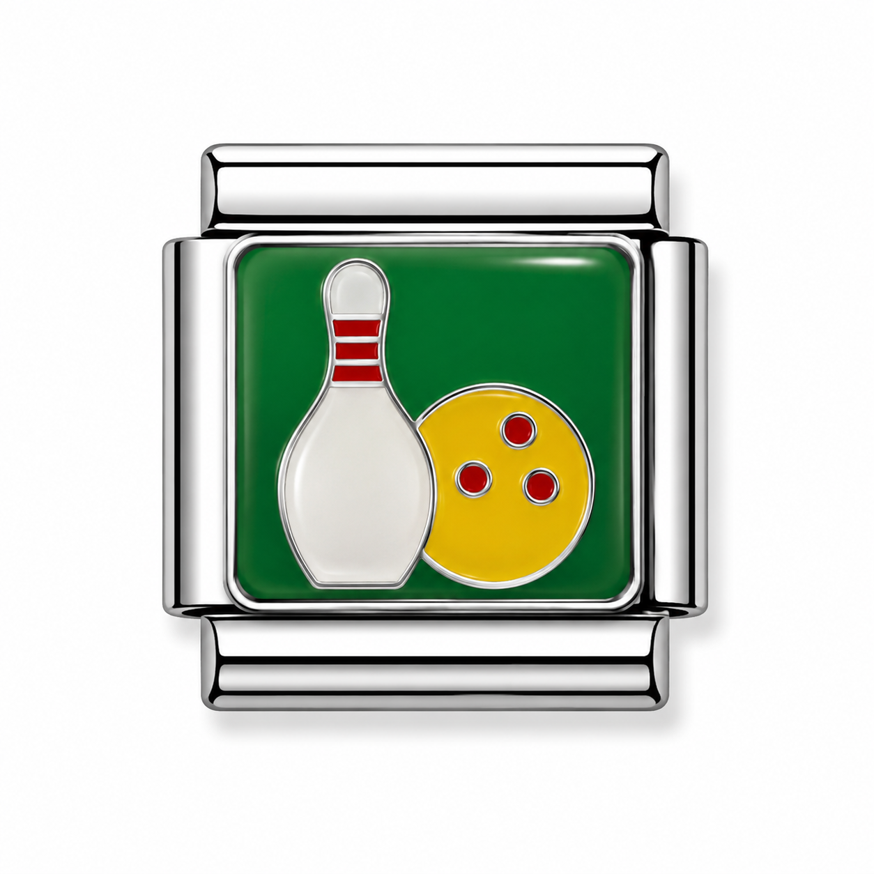 Bowling Pin and Ball Green Silver Italian Charm