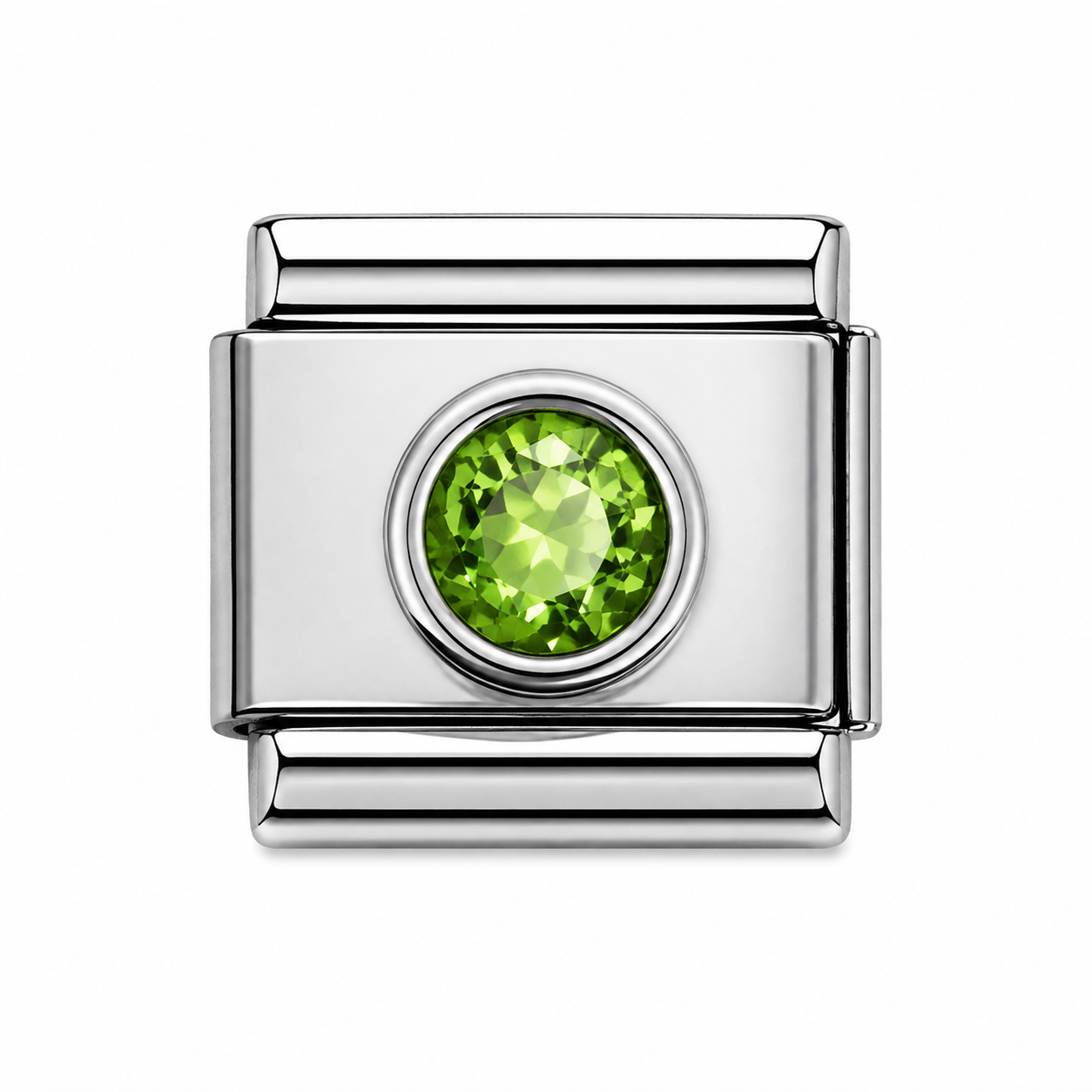 Green Round Crystal Silver Italian Charm