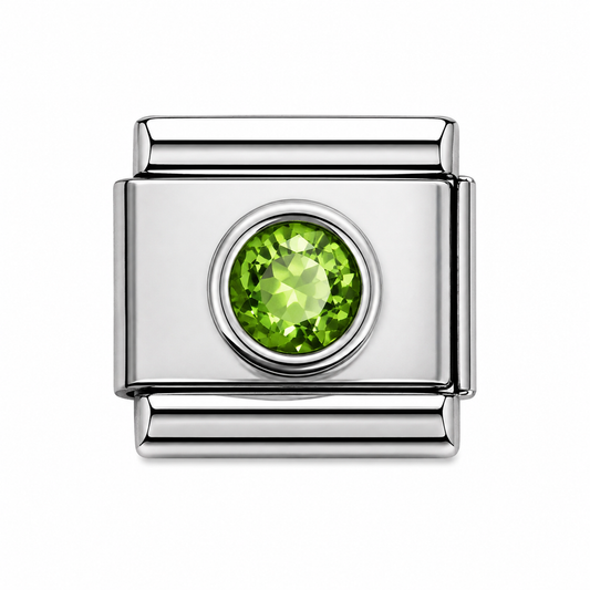 Green Round Crystal Silver Italian Charm