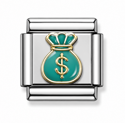 Teal Money Bag Two-Tone Silver Italian Charm