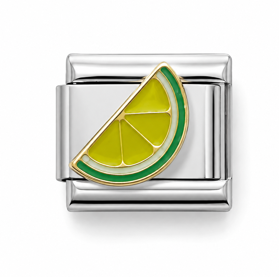 Lime Wedge Two-Tone Silver Italian Charm