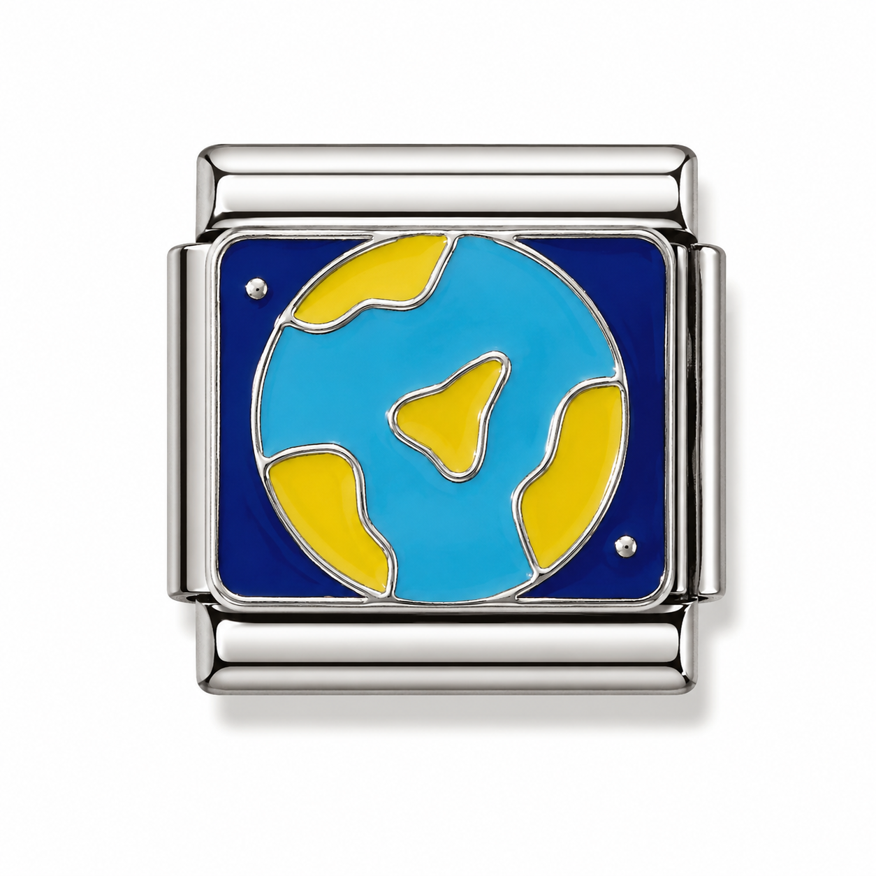 Blue and Yellow Globe Silver Italian Charm