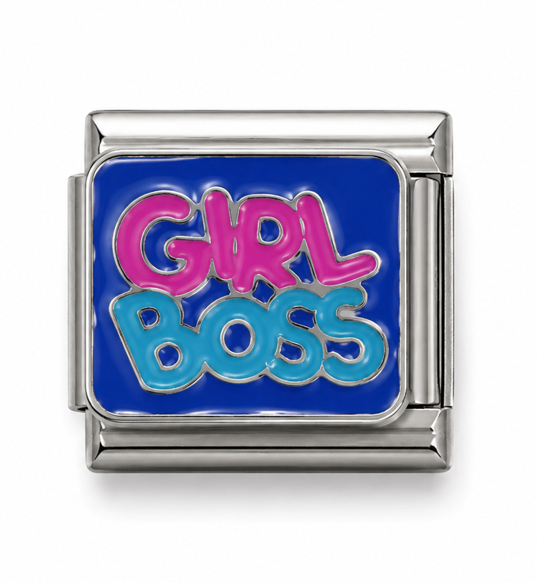 Girl Boss Pink and Blue Silver Italian Charm