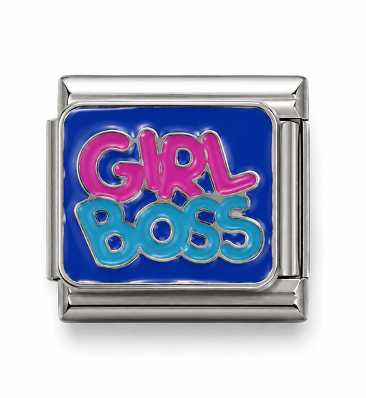 Girl Boss Pink and Blue Silver Italian Charm
